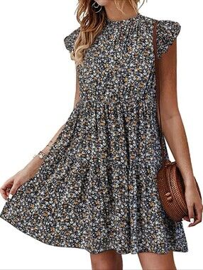 Kirundo Tiered High Neck Floral Dress Cap Sleeve
